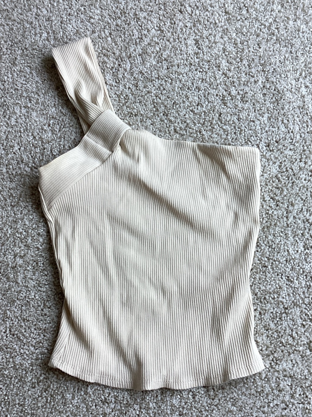 Windsor Ribbed One-Shoulder Tank — Cream